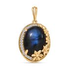 AAA Labradorit, Weißer Zirkon Anhänger Messing ca. 7.32 ct