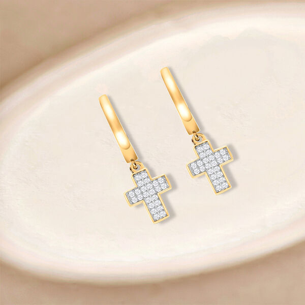Weiße Diamant Kreuz-Ohrringe, 925 Silber Gelbgold Vermeil ca. 0.25 ct image number 2
