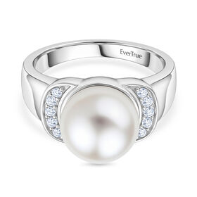 EVER TRUE Süßwasser Perle (10.5-11 mm), Weißer Zirkon Ring Nickelfreies Messing (Größe 21.00)