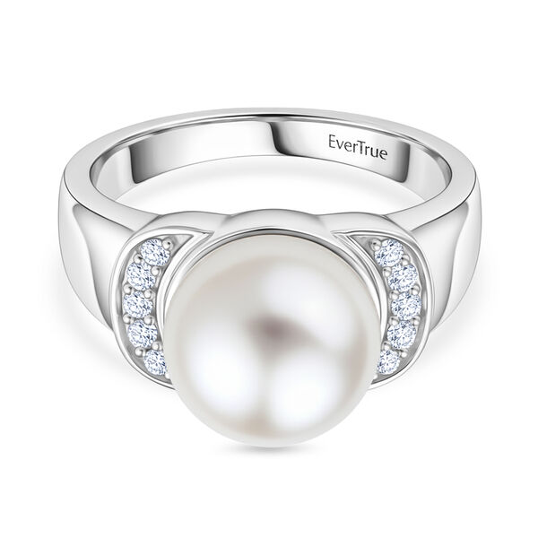 EverTrue S&uuml;&szlig;wasser Perle und Zirkon Ring in Silberton