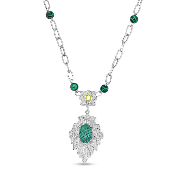 Malachit-Halskette, ca. 45 cm, reines Messing ca. 13,80 ct