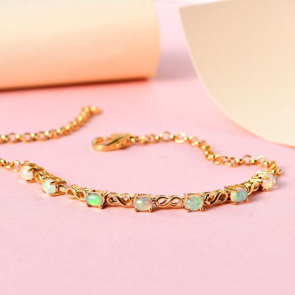 Natürliches, äthiopisches Welo Opal Armband, ca. 19 cm, 925 Silber vergoldet, ca. 0.81 ct image number 2