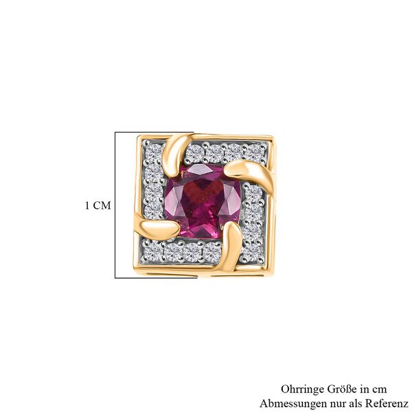 AA Rhodolith Granat, Weiße Zirkon Ohrringe, 925 Silber 750 Gelbgold Vermeil ca. 1.75 ct image number 6
