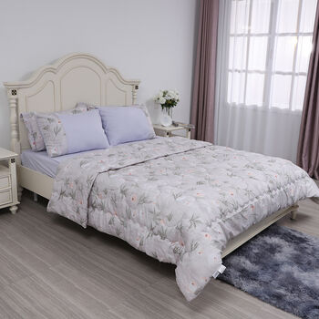 SERENITY NIGHT - 3er-Set, 1 Steppdecke 135x200 und 2 Kissenbez&uuml;ge (80x80 und 40x80), Antiallergen, Hellgrau, Maigl&ouml;ckchen