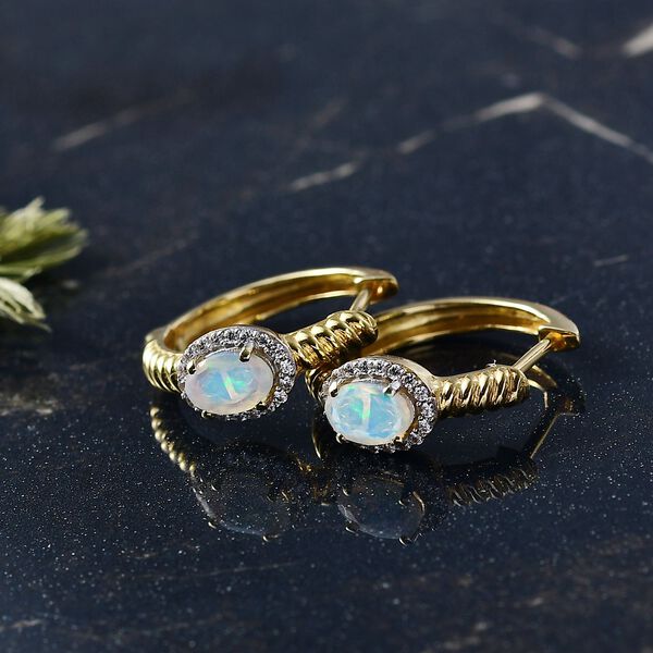 D'Joy AA Nat&uuml;rlicher, &auml;thiopischer Welo Opal, Wei&szlig;er Zirkon Ohrringe 925 Silber vergoldet ca. 0.80 ct image number 2