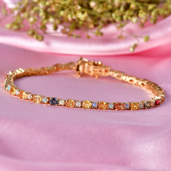 D'Joy Mehrfarbig Saphir, Nat&uuml;rlicher, &auml;thiopischer Welo Opal Armband ca. 20 cm 925 Silber 750 Gelbgold vermeil ca. 8,68 ct. image number 1