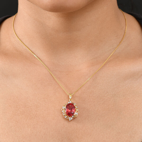 D joy Lab Created Padparadscha-Saphir, Weißer Zirkon Anhänger mit Kette, 925 Silber 750 Gelbgold Vermeil ca. 8,79 ct. image number 3