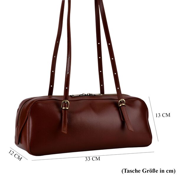 Leder Schultertasche mit Rei&szlig;verschlussfach und Innenf&auml;chern 33 x 12 x 13 cm Bordeaux image number 7