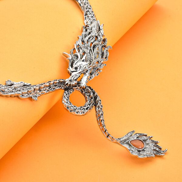 Stimulierte, orange Katzenauge und wei&szlig;e Kristall-Halskette, 40,5 cm image number 2