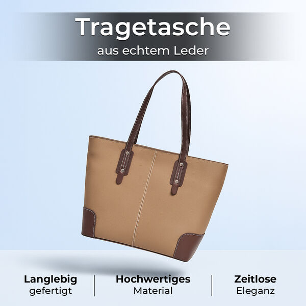 Echtleder Modische, ger&auml;umige Kontrastfarbene Tasche, 33x13x29 cm, Khaki image number 2