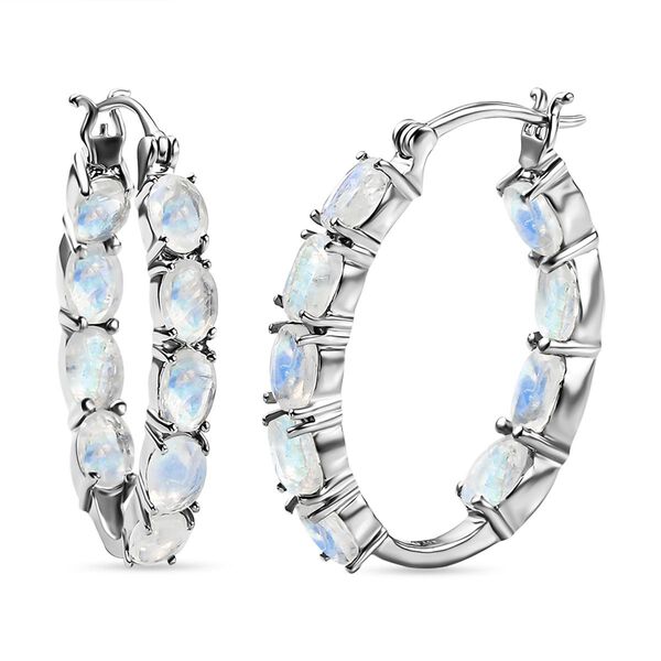 Premium Regenbogen Mondstein-Creolen, 925 Silber platiniert ca. 8.95 ct