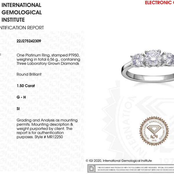 LUXURIANT IGI zertifizierter SI Labor Diamant Trilogie Ring- 1,50 ct. image number 7