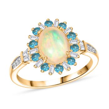 AA Nat&uuml;rlicher, &auml;thiopischer Welo Opal, Neon Apatit und Moissanit Ring - 1,97 ct.