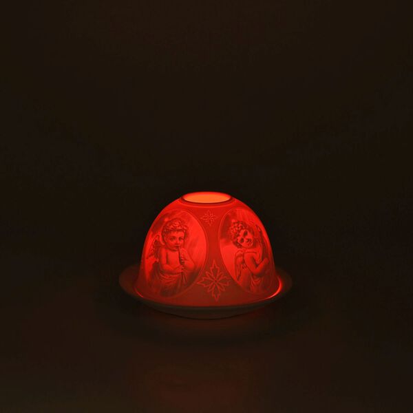 LED-Porzellan-Teelichthalter - Motiv Engel, 13-Farben-LED mit Fernbedienung, Durchmesser 10,5 cm, Höhe 7,5 cm image number 1