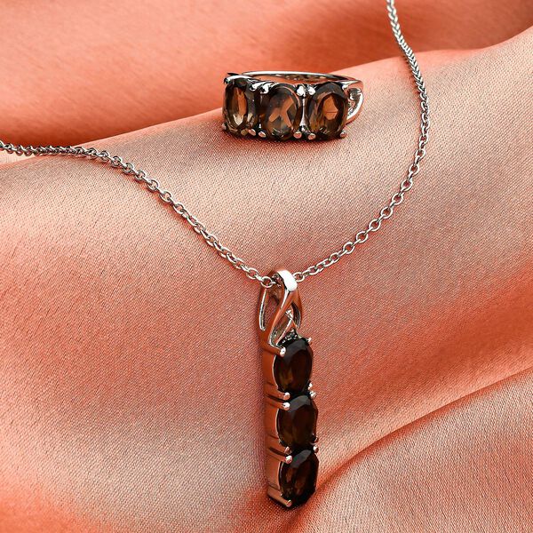 2er Set - Rauchquarz Anh&auml;nger und Ring, Edelstahl ca. 7.76 ct image number 2