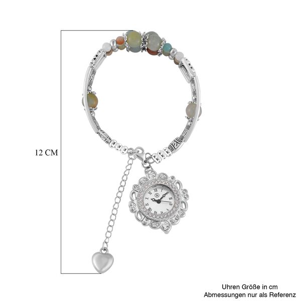 STRADA - Mehrfarbiger Amazonit verstellbare Perlenarmbanduhr mit japanischem Uhrwerk,17-21 cm Edelstahl image number 5