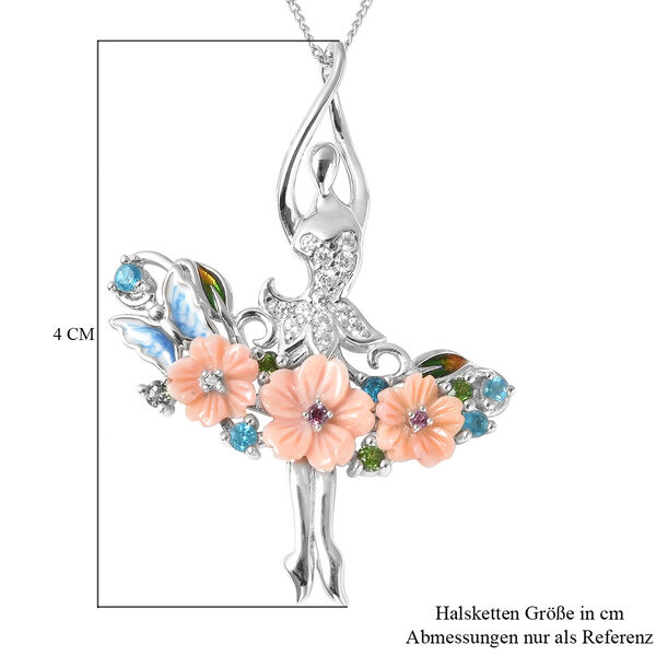 JARDIN-KOLLEKTION - rosa Perlmutt und mehrfarbiger Edelstein-Anhänger mit Kette, ca. 45 cm, 925 Silber rhodiniert ca. 2,47 ct image number 6