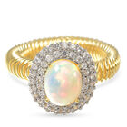 Natürlicher Äthiopischer Opal und Zirkon Halo Ring 925 Silber Gelbgold Vermeil image number 0