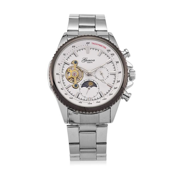 GENOA TIME V2 Armbanduhr, Automatikwerk Multifunction, 3ATM, 4,2cm Geh&auml;use, Silber