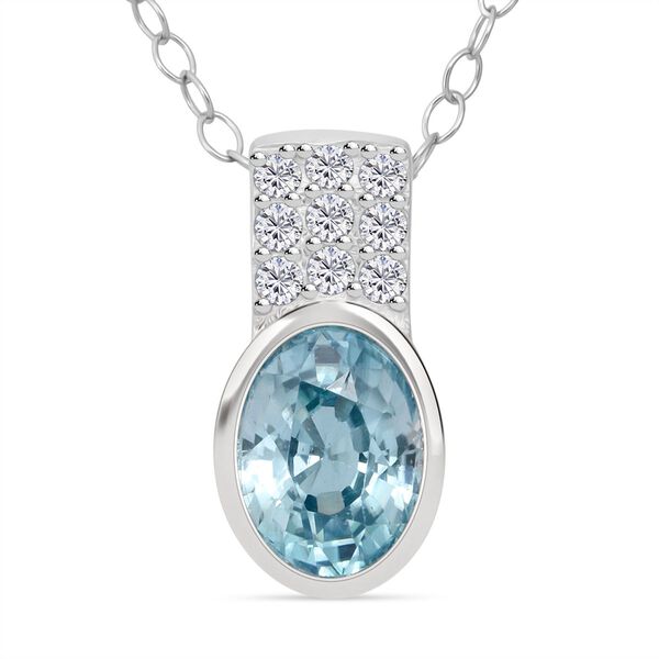 D'Joy AA blauer Zirkon und Moissanit Anhänger mit 50cm Kette - 2,24 ct. image number 0