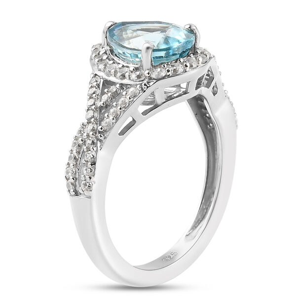 Kambodschanischer blauer und Weißer Zirkon Ring 925 Silber platiniert image number 4