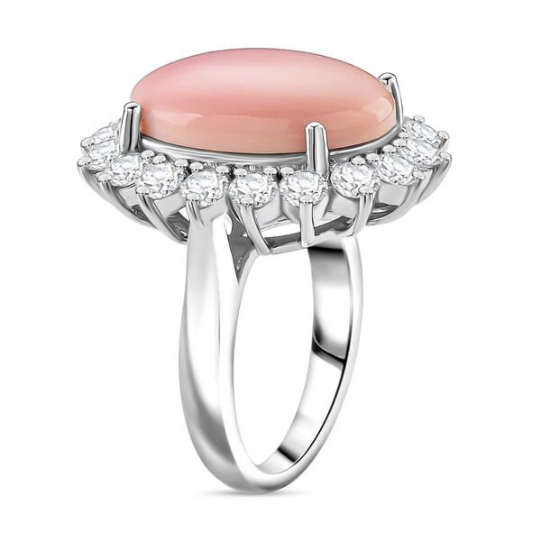 D'Joy Natürlicher Rosa Königsmuschel Perle (18x13 mm), Weißer Zirkon Ring 925 Silber rhodiniert (Größe 18.00) ca. 11.98 ct image number 3