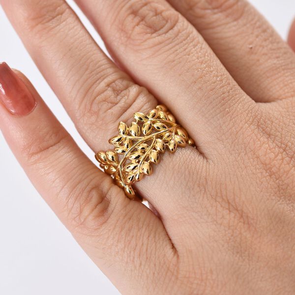 Blatt Bandring im Designer-Stil in Goldton image number 2