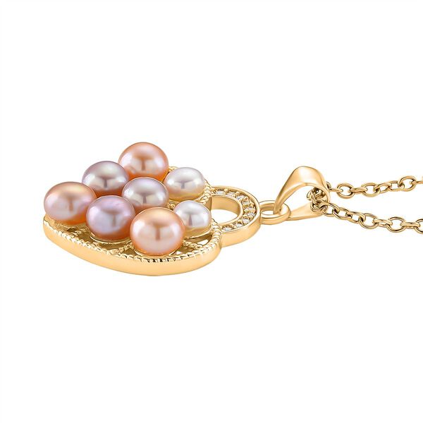 Mehrfarbige Süßwasser Perle, Weißer Zirkonia Schmuckset Messing, Reines Kupfer vergoldet image number 3