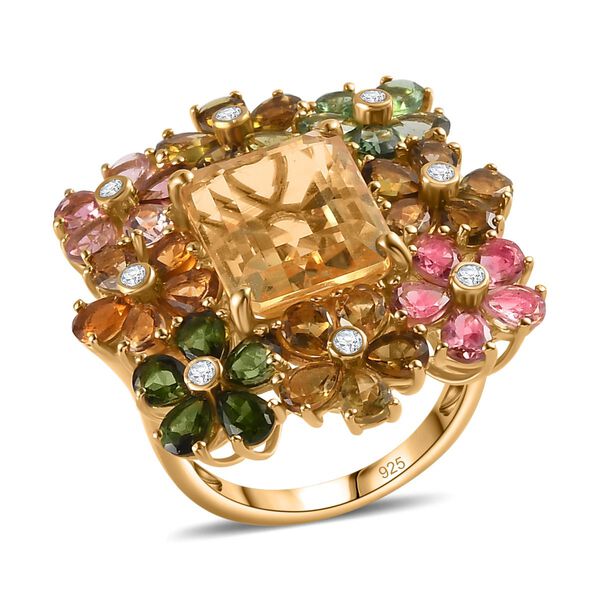 Citrin, Mehrfarbig-Turmalin Ring 925 Silber Gelbgold Vermeil (Größe 21.00) ca. 12,48 ct image number 4