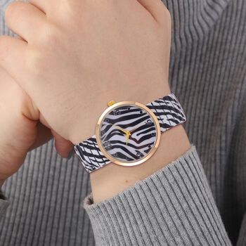 STRADA - Japanisches Uhrwerk, Flexible Uhr, Zebra Muster