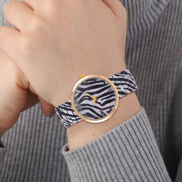 STRADA - Japanisches Uhrwerk, Flexible Uhr, Zebra Muster image number 3