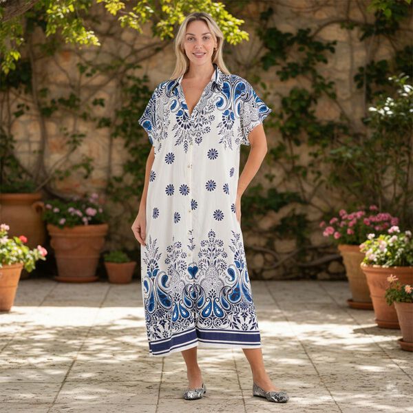 LA MAREY Kleid, Lang, Print, 125cm, Wei&szlig;-Blau image number 2