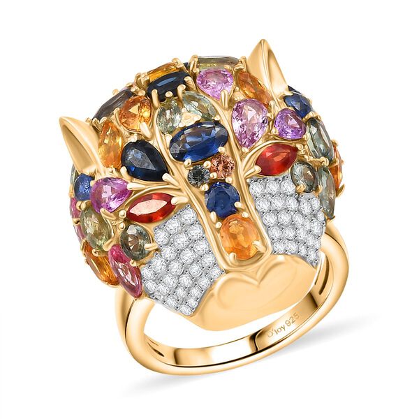 D'Joy Mehrfarbiger Saphir, Moissanit Ring 925 Silber 750 Gelbgold Vermeil (Gr&ouml;&szlig;e 19.00) ca. 9.92 ct image number 3