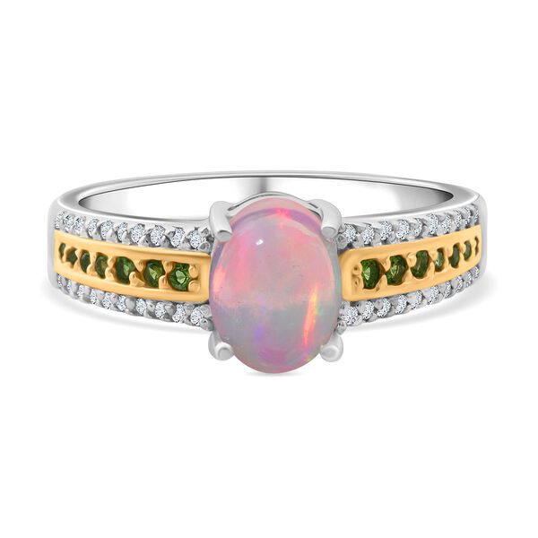 AA Nat&uuml;rlicher, &auml;thiopischer Welo Opal, Chromdiopsid und Zirkon-Ring - 1,69 ct.