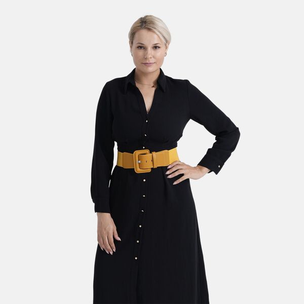 Stretch-Tailleng&uuml;rtel mit quadratischer Schnalle, 45x6cm, Senf