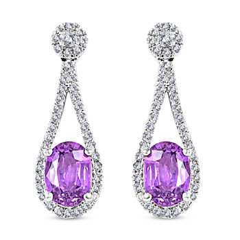 ILIANA zertifiziert und gepr&uuml;ft AAA lila Saphir und SI GH Diamant Ohrringe in 750 Wei&szlig;gold - 2,10 ct.