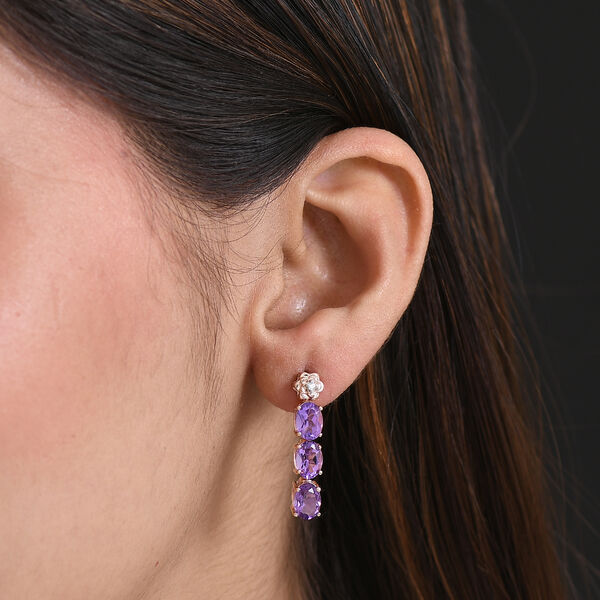 GP - AAA Rose De France Amethyst, Wei&szlig;er Zirkon Ohrringe 925 Silber 750 Ros&eacute;gold Vermeil ca. 4,85 ct. image number 2