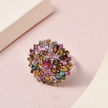 Nat&uuml;rlicher mehrfarbiger Turmalin Ring, 925 Silber platiniert, ca. 6.26 ct