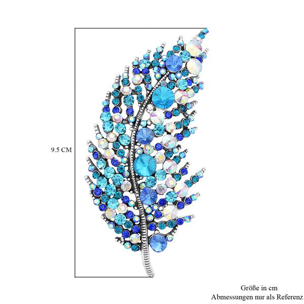 Silberfarbene Feder-Kristallbrosche, blau image number 4