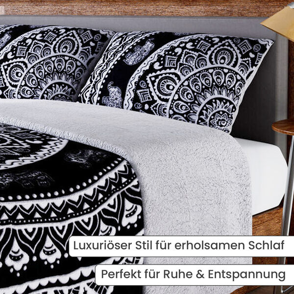 SERENITY NIGHT: 3er-Set - kuschelige Steppdecke und 2 Kissenbez&uuml;ge, Off-White und Dunkelblau&nbsp; image number 3