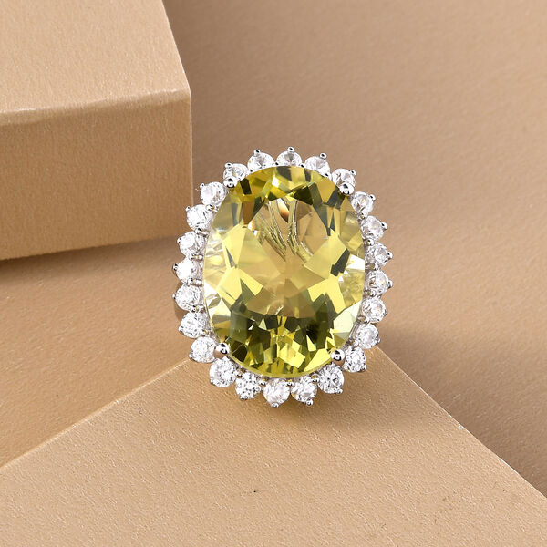 Ouro Verde-Quarz und Zirkon Ring 925 Silber platiniert image number 2