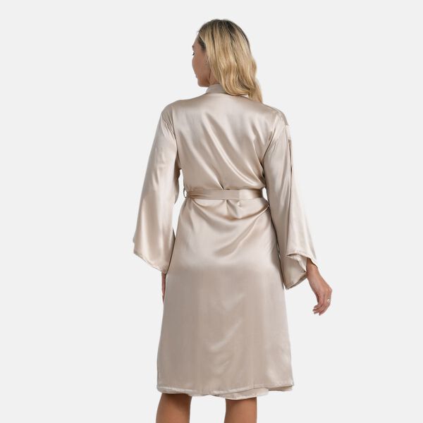 LA MAREY Kimono mit Gürtel aus 100% Maulbeerseide, Champagner, Einheitsgröße image number 1