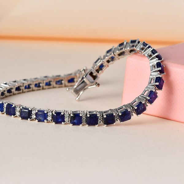 Masoala Saphir (Fissure gefüllt), Weißer Zirkon Armband ca. 19 cm 925 Silber platiniert ca. 18,45 ct. image number 2