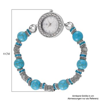 STRADA - Blauer Howlit, Wei&szlig;er Kristall Flexibles Armband-Uhr, Japanisches Uhrwerk, ca. 18-19 cm, Schwarz oxidiert