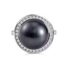 Tahiti Perle ( 13-14 mm ) Wei&szlig;er Zirkon Ring, 925 Silber rhodiniert, (Gr&ouml;&szlig;e 16.00)