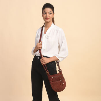 Crossbody Tasche aus 100% echtem Leder, Gr&ouml;&szlig;e 33x3,8x25,4 cm, Weinrot