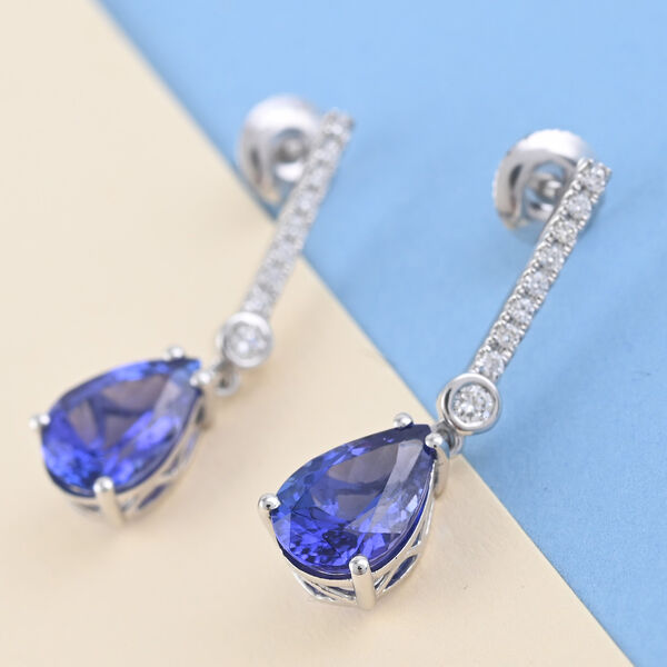 RHAPSODY - AAAA Tansanit und Diamant-Ohrringe VS E-F, zertifiziert und gepr&uuml;ft, 950 Platin ca. 4,10 ct image number 2