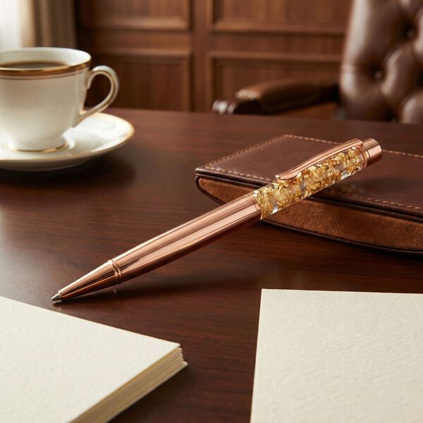 LIVMORE Set Kugelschreiber mit Ersatzmine, ros&eacute;goldfarben, Echtgoldfolie image number 1