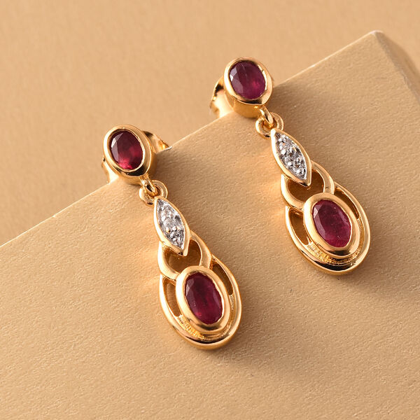 Afrikanische Rubin und Zirkon-Ohrh&auml;nger, (Fissure gef&uuml;llt), 925 Silber vergoldet ca. 1,30 ct&nbsp; image number 2