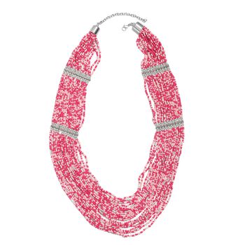 Rosa mehrlagige Saatperlen-Halskette, 79 cm